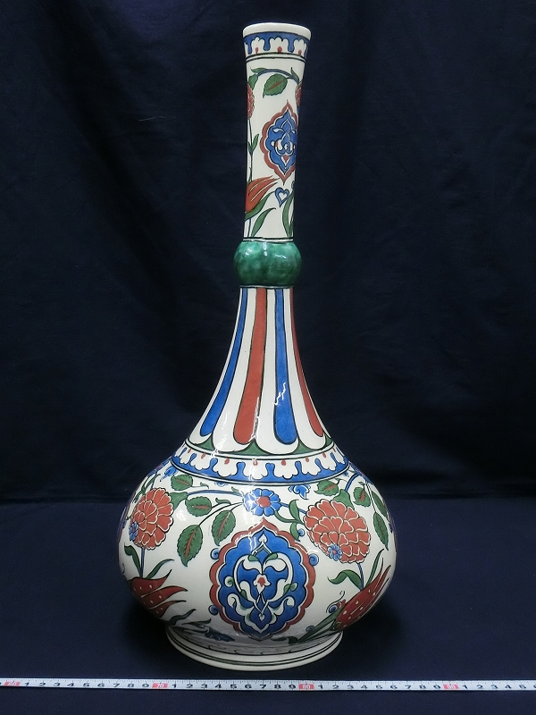 トルコ陶器 P4074 キュタヒヤ焼 トルコ 花文 花瓶 花器 フラワーベース