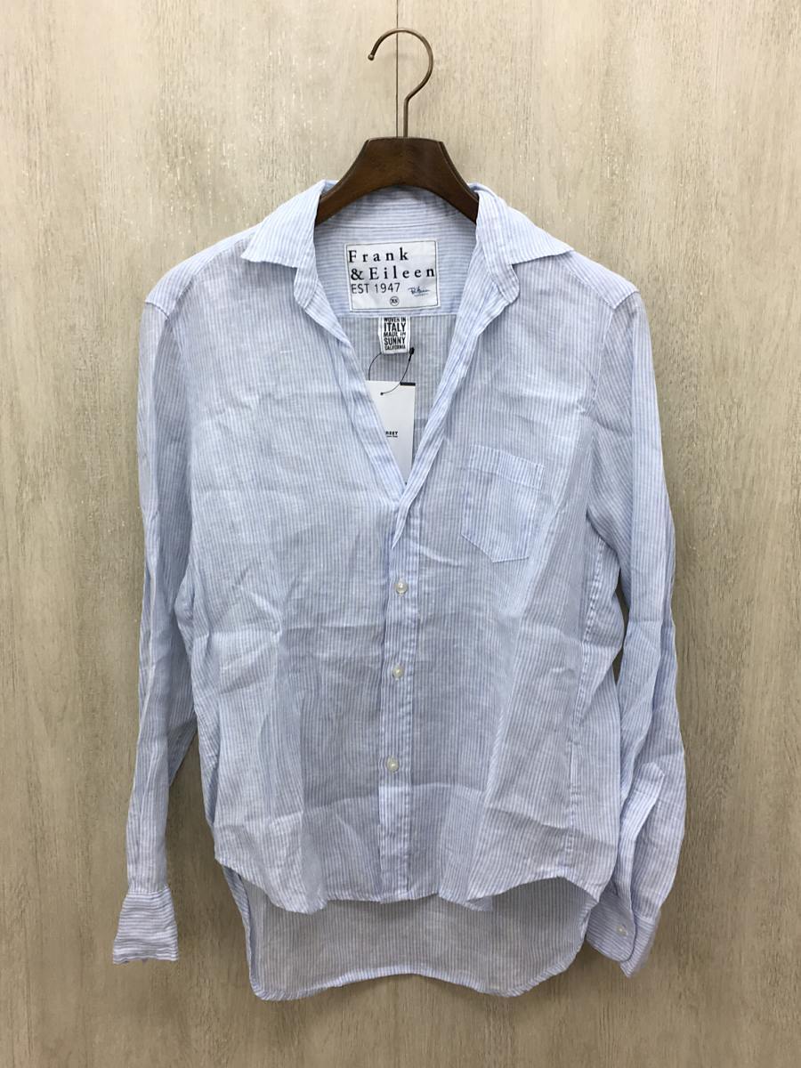 フランクアンドアイリーン リネン ストライプシャツ XS 長袖 青 白