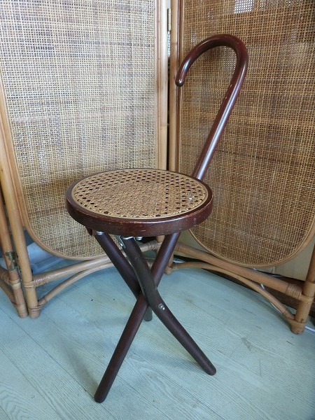 家具 AKITAMOKKO 秋田木工 ラタン 折りたたみ椅子 ステッキ 杖 スツール