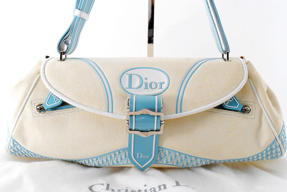 【Christian Dior】トロッター ショルダーバッグ ライトブルー 美品 ディオール ロゴ キャンバス ライトブルー ショルダーバック