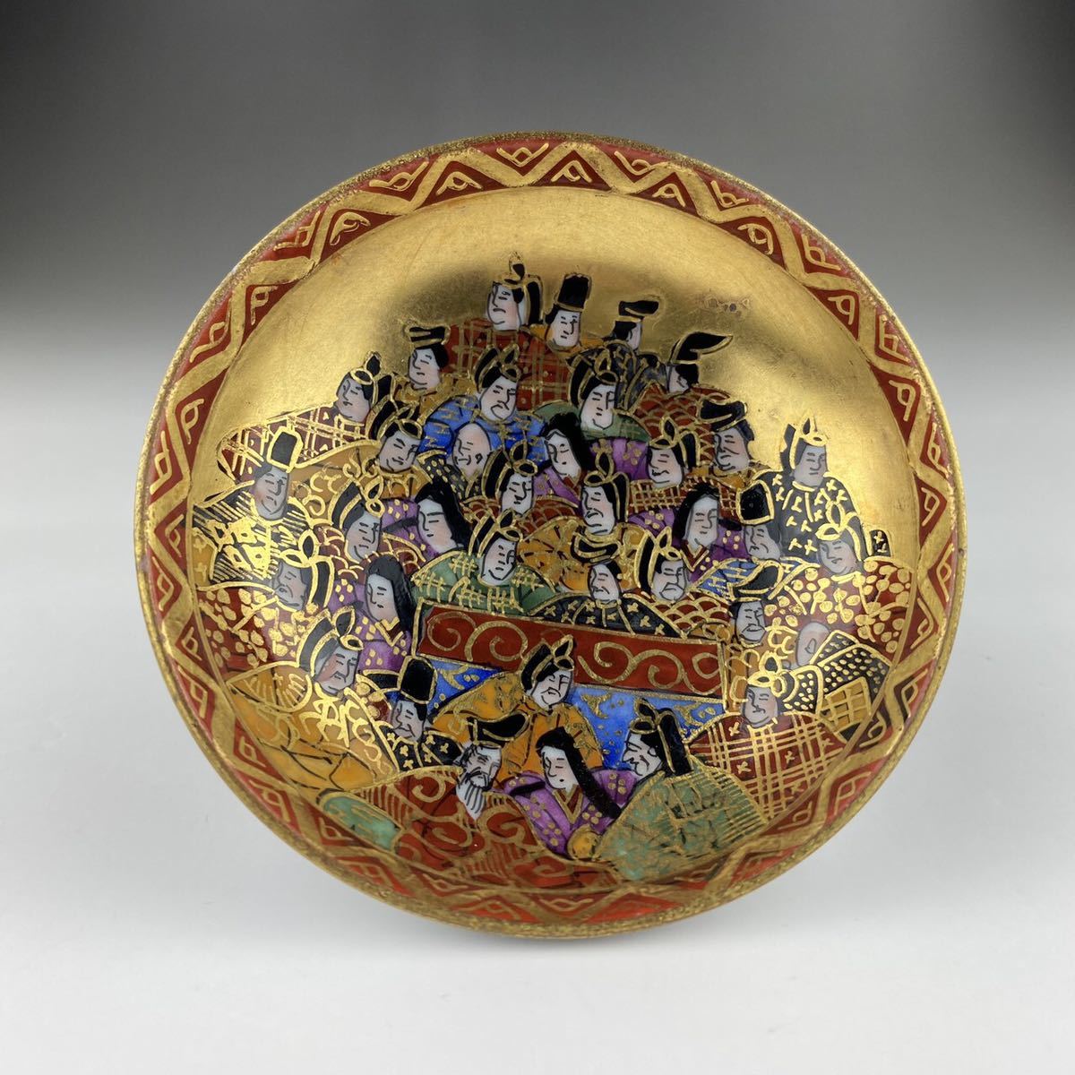 ◆九谷焼 三十六歌仙図 春画 盃 杯 計3点 手描き 金彩色絵_2