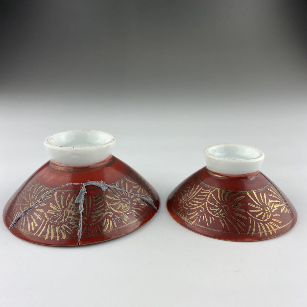 ◆九谷焼 三十六歌仙図 春画 盃 杯 計3点 手描き 金彩色絵_6