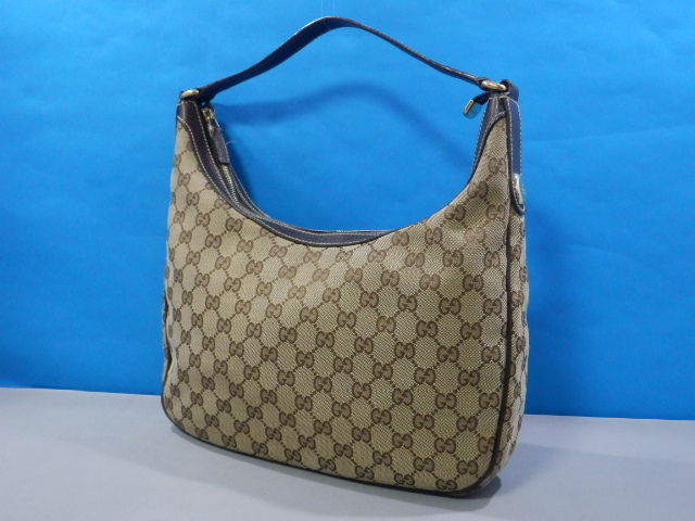 1円 良品 GUCCI グッチ GGキャンバス×レザー ハンド ショルダー バッグ