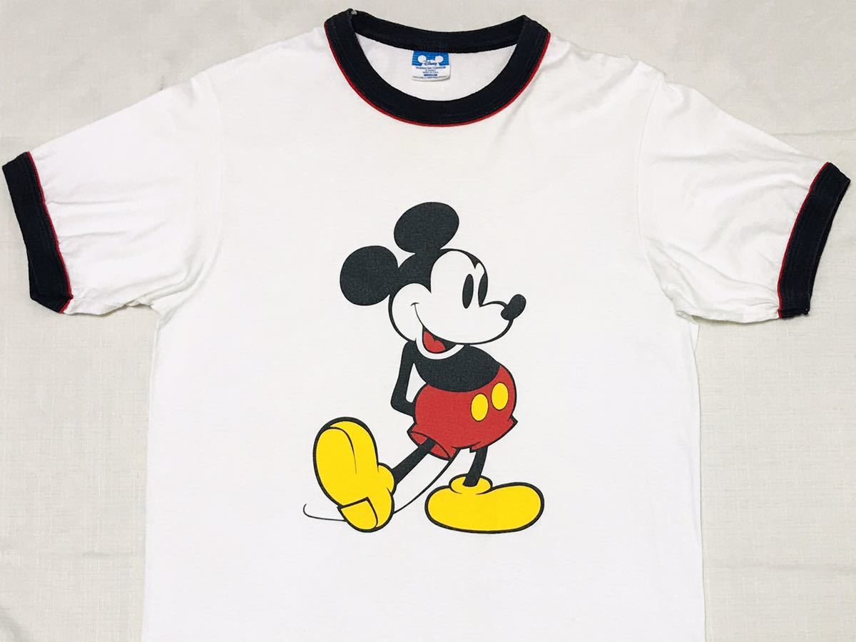80s ディズニー USA製 Disney 白足 美品 USA リンガーTシャツ