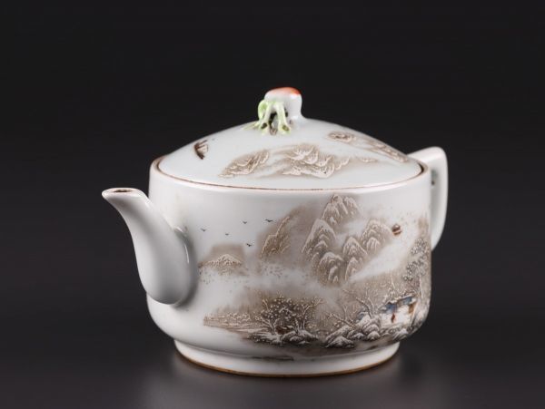 中国古玩 唐物 煎茶道具 粉彩 急須 許人 在銘 時代物 極上品 初だし品