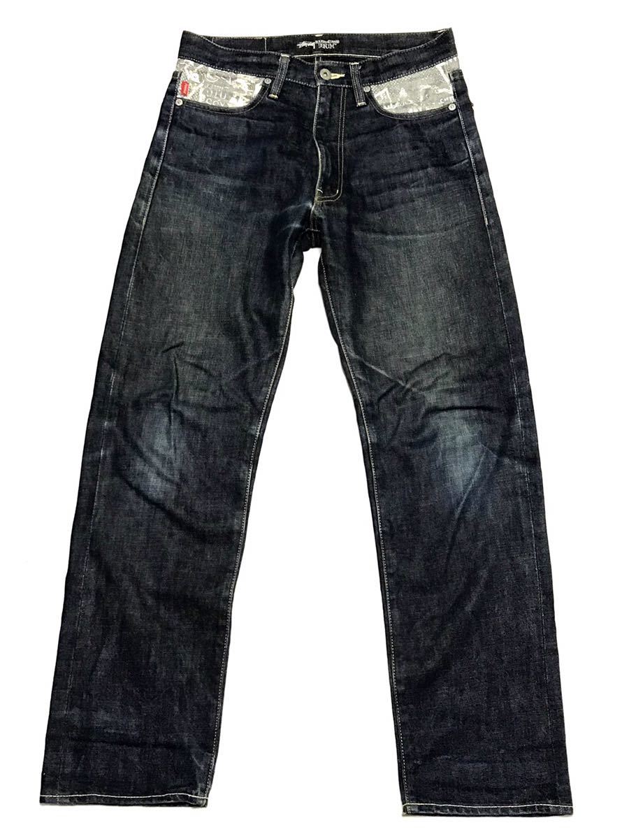 送料無料 STUSSY ステューシー 濃紺 ストレート デニム パンツ ジーンズ サイズ28 約74cm