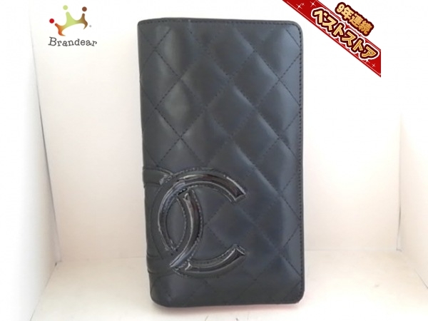 シャネル CHANEL 長財布 カンボンライン レザー×エナメル（レザー） 黒 