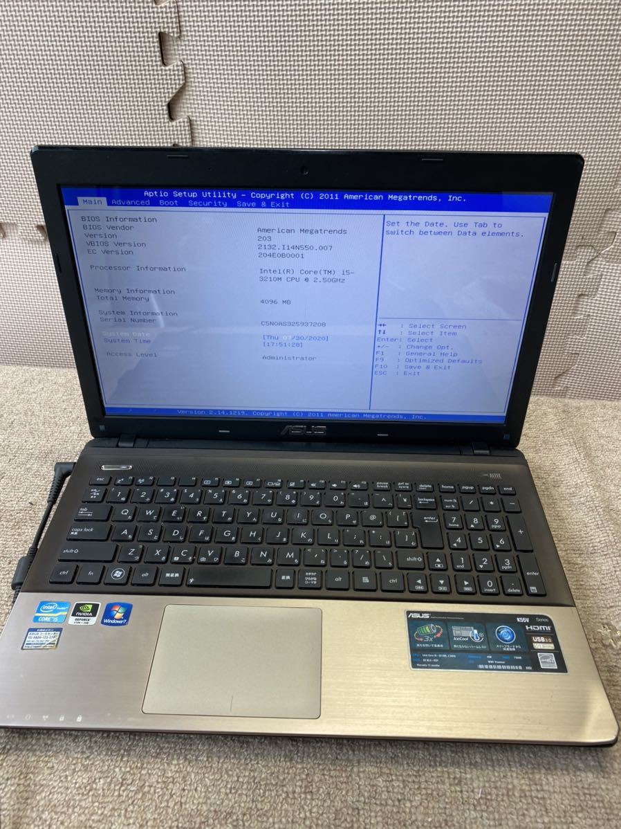 ノートパソコン ゲーミング ASUS 型番K55VD BIOS ASUS サポート 
