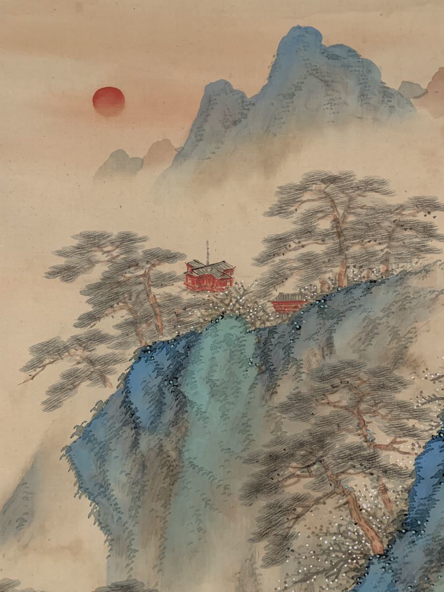 模写】吉】2261 仁木伴山 山水図 共箱 矢野橋村師事 南画家 中国画
