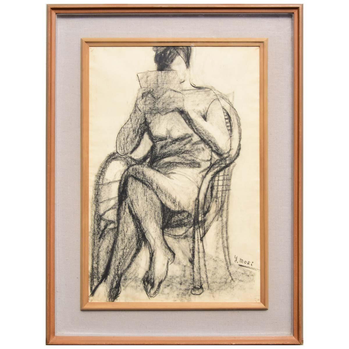 値下げ即決【おたからや美術画廊】森芳雄○婦人像 デッサン8号 人物画