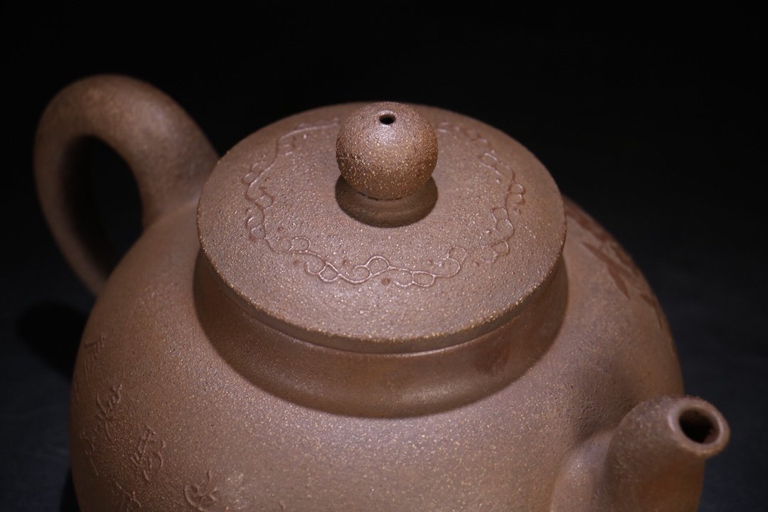周発祥製款・古紫砂急須・泥絵花開富貴紫砂茶壺』極細工・古賞物・中国