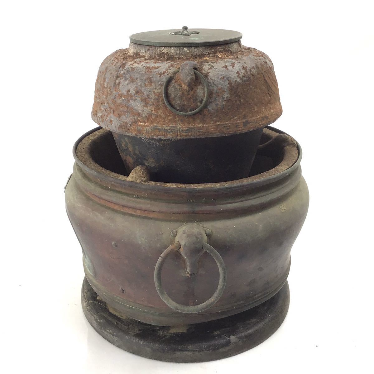 煎茶道具 鉄瓶 時代物 茶道具 銅蓋 在銘 湯沸 造 急須 茶器 鉄壺