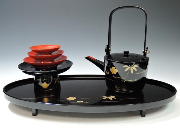 dy114-e◇◇千舟堂 輪島塗 小判型松竹梅蒔絵屠蘇器 共箱◇