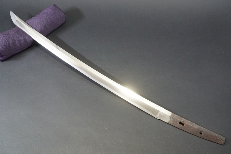 H934◇日本刀　脇差　大磨上げ無銘　瓢箪目釘穴　古刀　刃長45.1cm　反り1.0cm