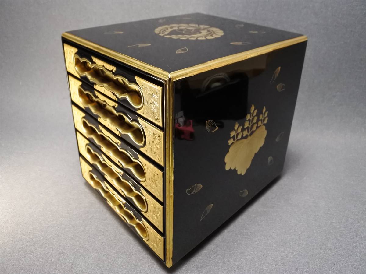 shellkid　井筒鳳斎　内金箔黒柿長四方香合鷺に芦　共箱　V　9126 未使用保管品 5段5帖用経本箱 本金箔 西本願寺 漆 木製 豪華蒔絵