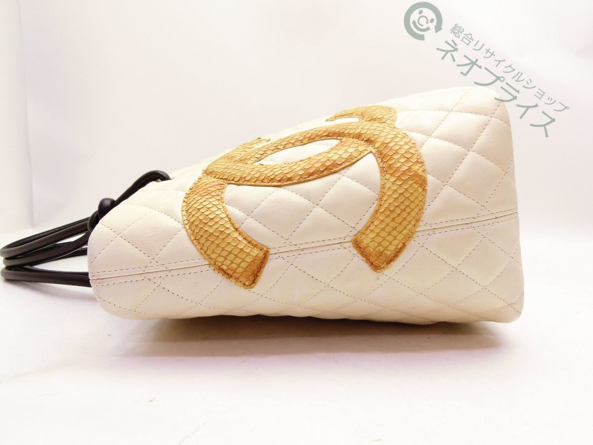 ◇N2253 CHANEL シャネル カンボンライン パイソン ラージ トート