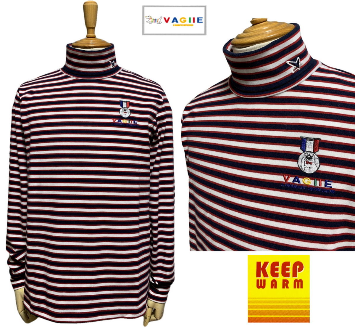  VAGIIE バジエ 蓄熱保温素材 KEEP WARM オフタートル ハイネック ストレッチカットソー Tシャツ 紺ｘ赤ボーダー size48 L(その他)｜売買されたオークション情報、yahooの商品情報をアーカイブ公開 - シャツ