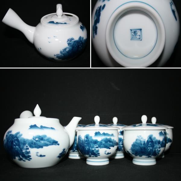 ☆伊万里／鍋島焼／畑萬／染付／内外山水／茶器揃え／6個組／未使用