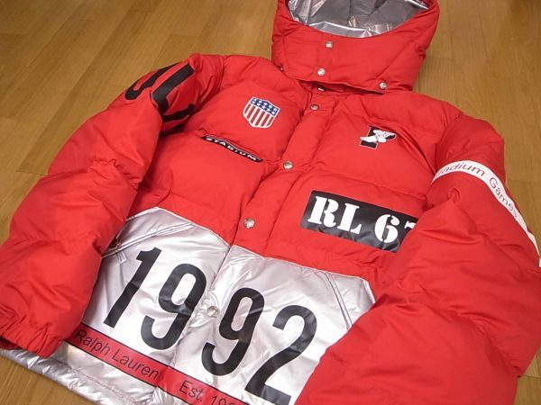 【送料無料 即決】Polo Ralph Lauren Winter Stadium Down Jacket XL 新品ポロ ウインタースタジアム1992ダウンジャケット レッドxシルバー