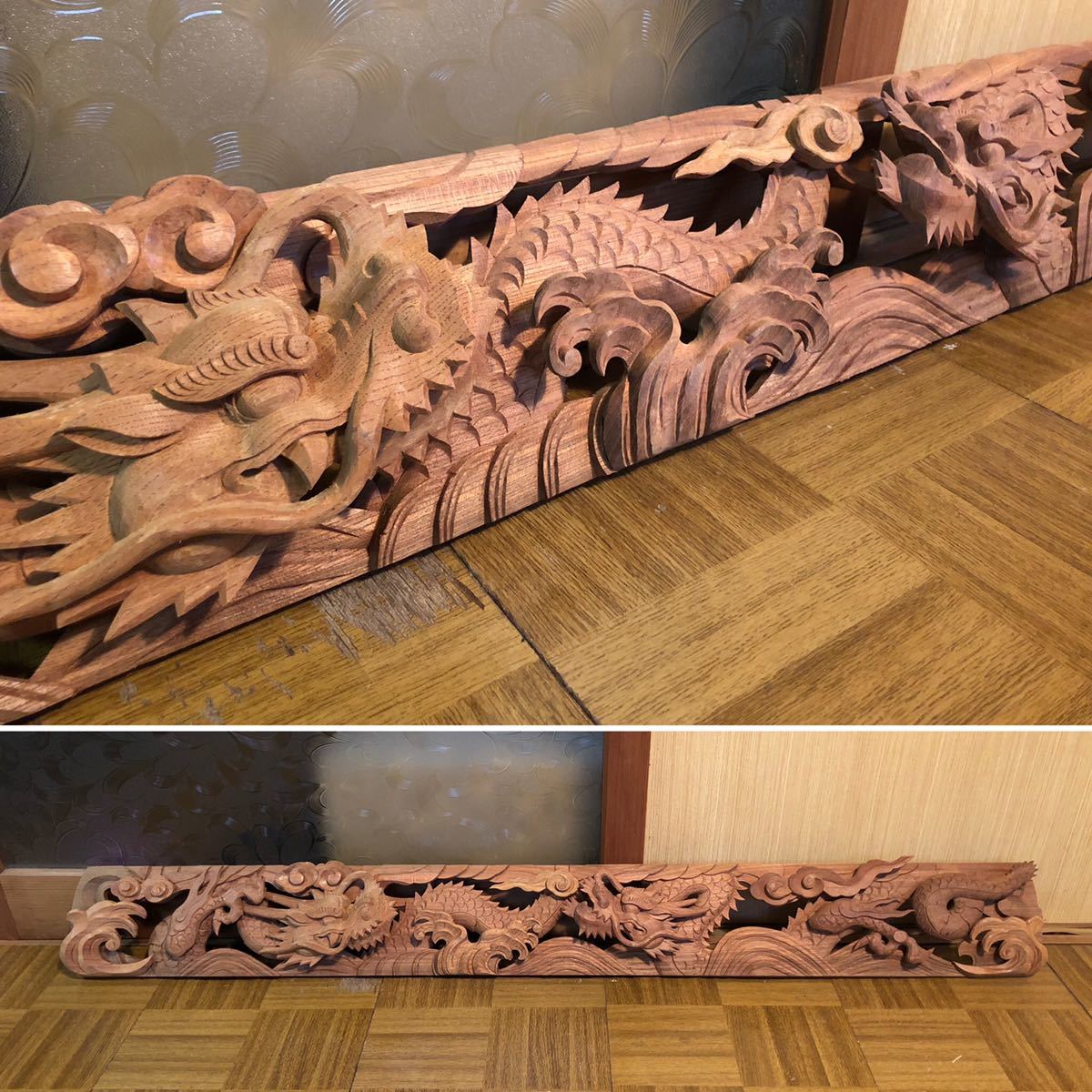 仏教美術 木彫 龍彫刻 欄間② 寺院 仏具 神社 仏閣 幅130cm 【公式通販】