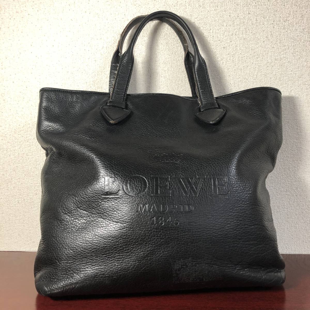 ロエベ LOEWE MADRID 1846 レザー ハンド バッグ 黒 ブラック ロエベLOEWE