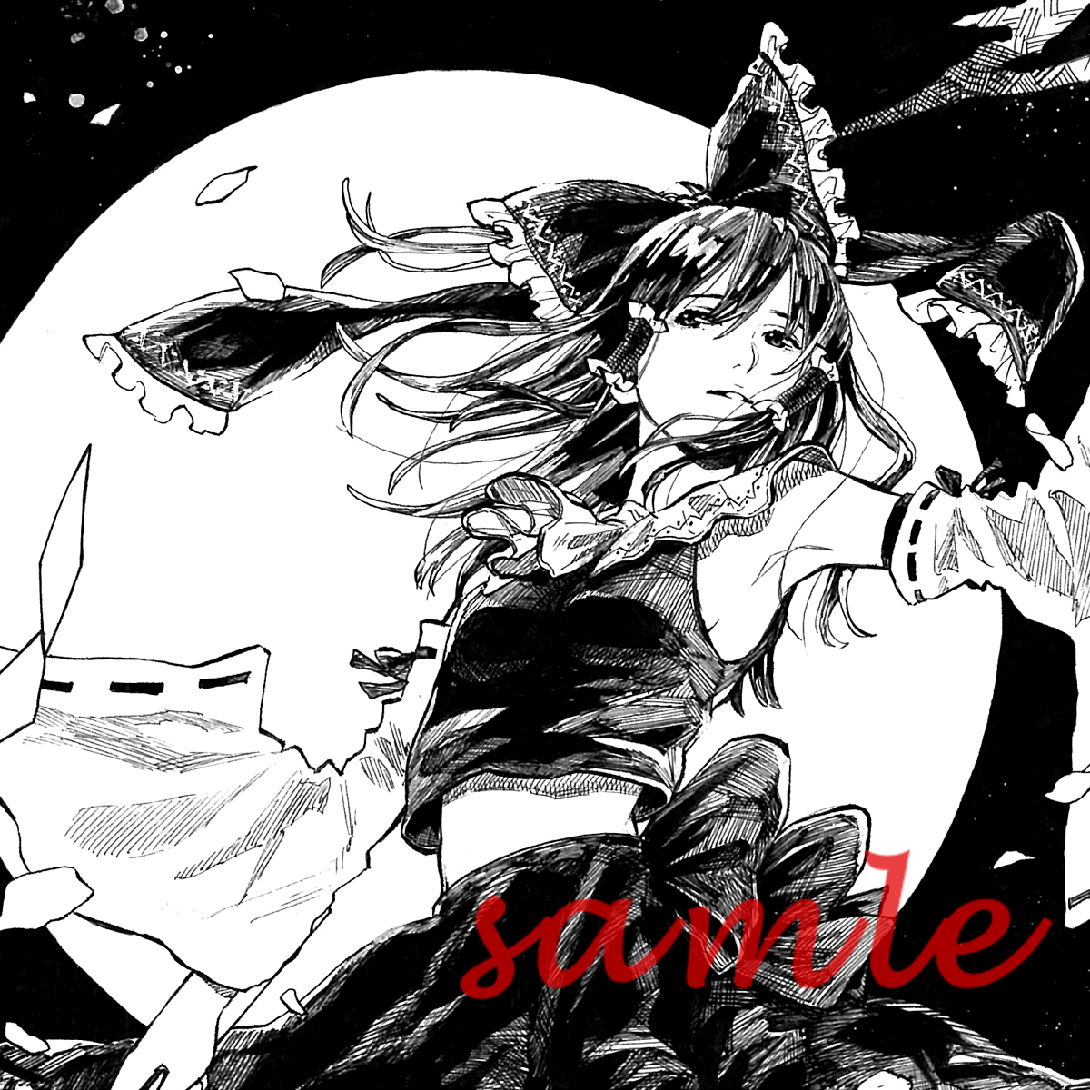 大切な人へのギフト探し 圧倒的 手描き イラスト ペン画 博麗霊夢 東方プロジェクト モノクロ 白黒 テレビ アニメ キャラクターグッズ Www Smartkinmel Org