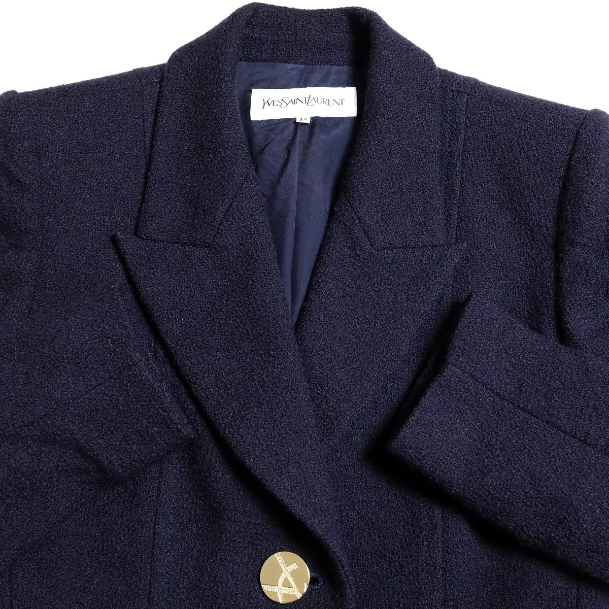 YVES SAINT LAURENT 金ボタン ウール テーラード ジャケット ネイビー 