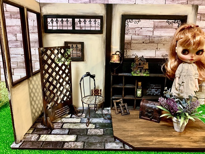 1 6ドールハウス アンティーク風撮影背景ボード リカちゃんmomoko