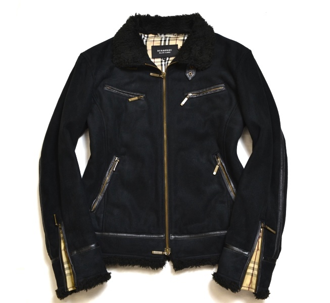 極美品 BURBERRY BLACK LABEL バーバリーブラックレーベル 裏地ノバチェック柄 高級ボアジャケット Mサイズ スウェード調ブルゾン 