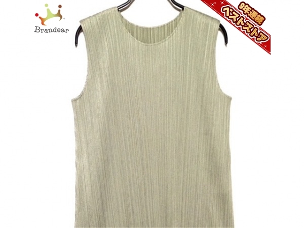 PLEASE PLEATS ISSEY グラフィックプリントロング プリーツプリーズPLEATS 75f24 プリーツプリーズ PLEATS PLEASE ノースリーブカットソー サイズ3 L - ライトグリーン レディース クルーネック/ロング丈/スリット