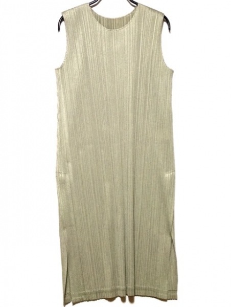 PLEASE PLEATS ISSEY グラフィックプリントロング プリーツプリーズPLEATS 75f24 プリーツプリーズ PLEATS PLEASE ノースリーブカットソー サイズ3 L - ライトグリーン レディース クルーネック/ロング丈/スリット