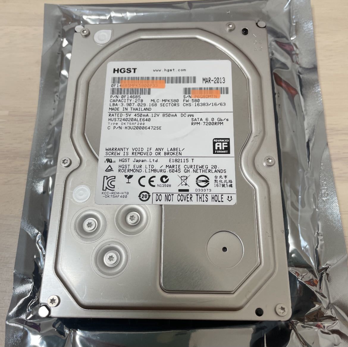 日立HGST HUS724020ALA640 [2TB SATA600 7200] HDD使用時間695h 【公式