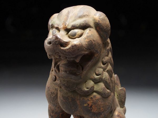 獅子 一対 骨董・彫刻☆時代木彫 木彫彩色狛犬 cq067tell.3 古い