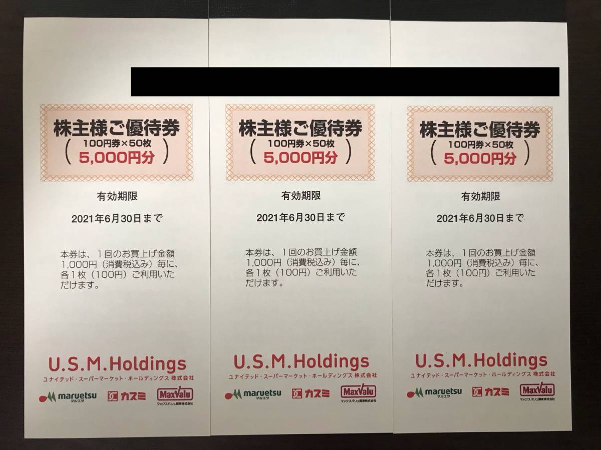 優待券/割引券 USMHD 株主優待 15,000円分 カスミ マックスバリュ関東