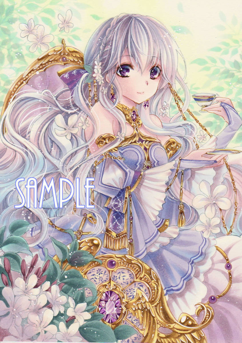 同人手描きイラスト・オリジナル『ジャスミンの庭でティータイムを』A4