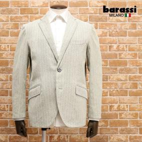 19AW/barassi MILANO/46(M)サイズ/レザージャケット やわらか羊革 ヘリンボーン風プリント シングル 上品 新品/アイボリー/by138/