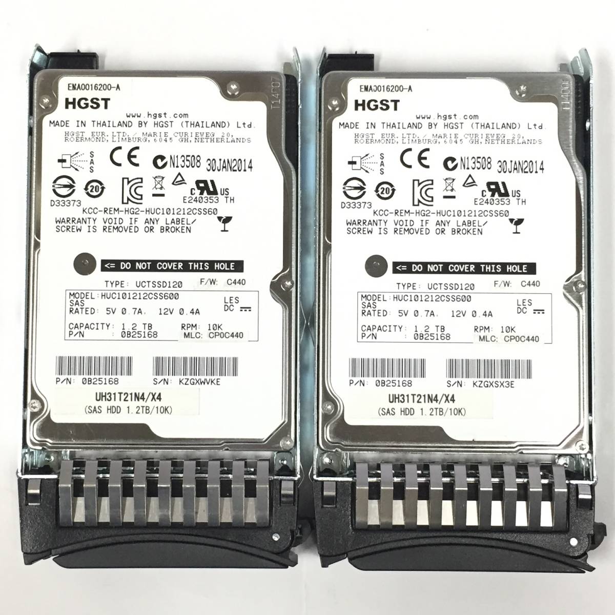 D122015-F-36-③ HGST 1.2TB SAS 10K HDD 2.5インチ 2点【中古動作品】