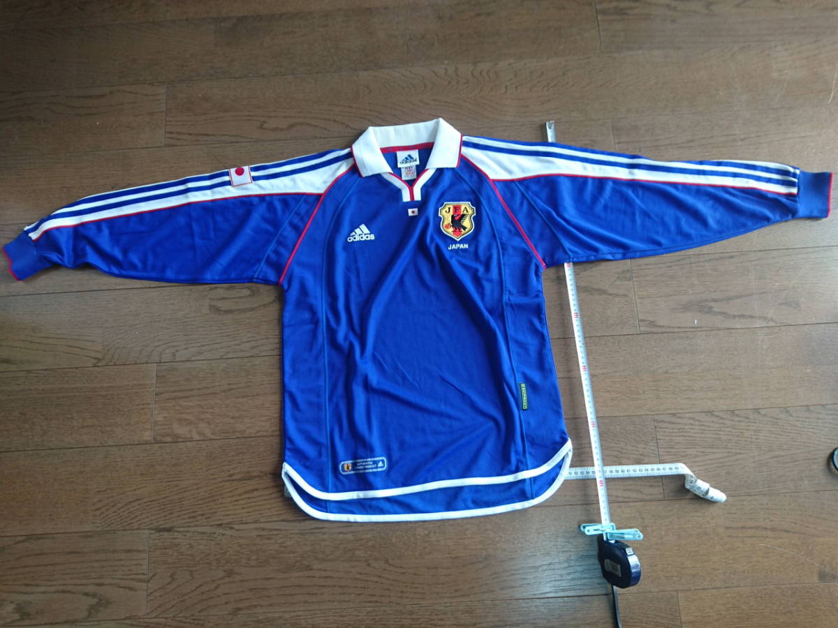 希少！ 日本 2001年 青地 長袖 adidas サイズL 襟有 サッカー ユニフォーム　フットボール レプリカ ワールドカップ