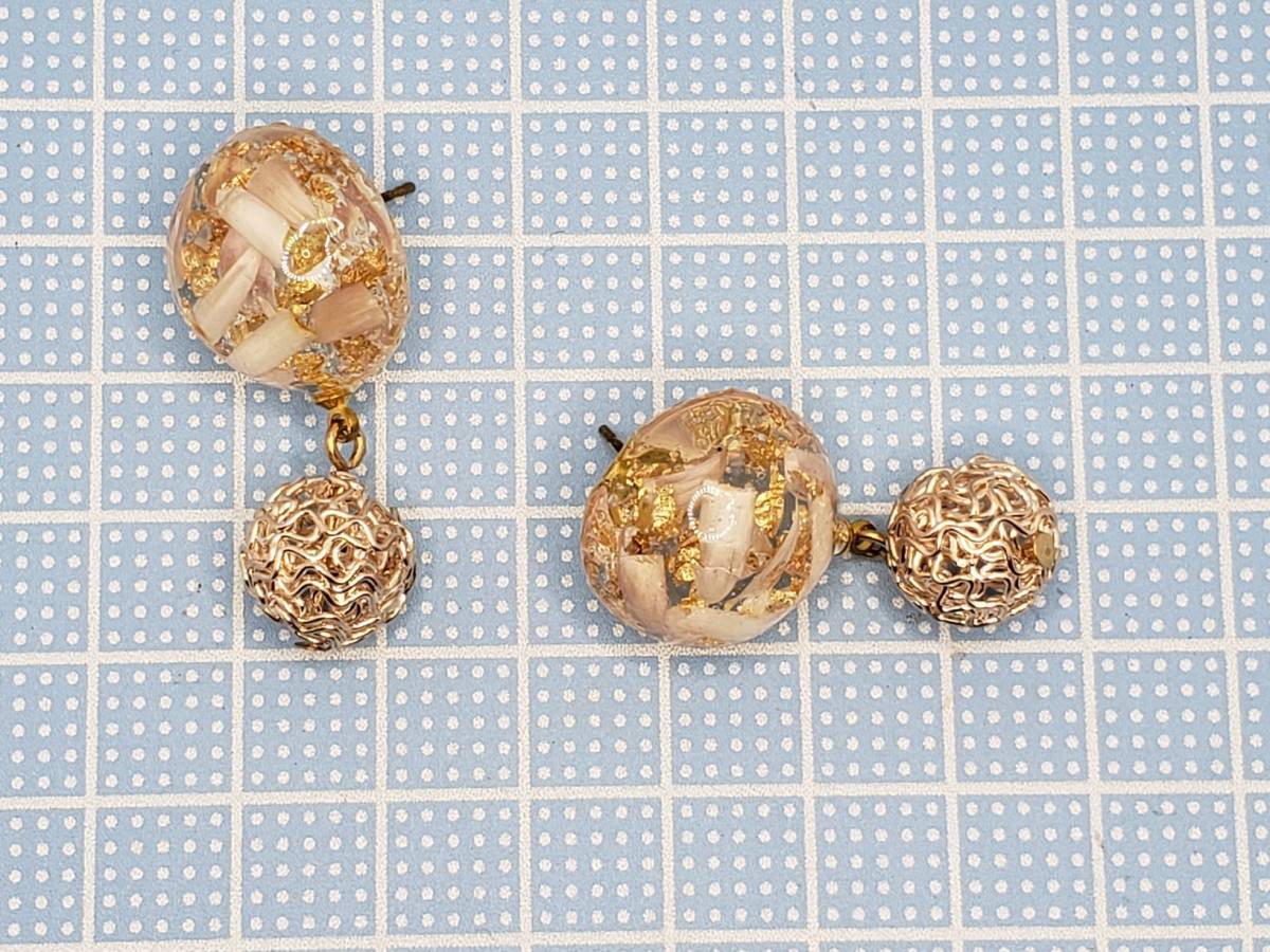 ☆ハンドメイド ピアス 645 ゴールド ワイヤーボール レジン 