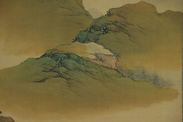 DEC091 掛軸 後藤秋厓 青緑梅林山水図 絹本 肉筆 南画家 田近竹邨師事