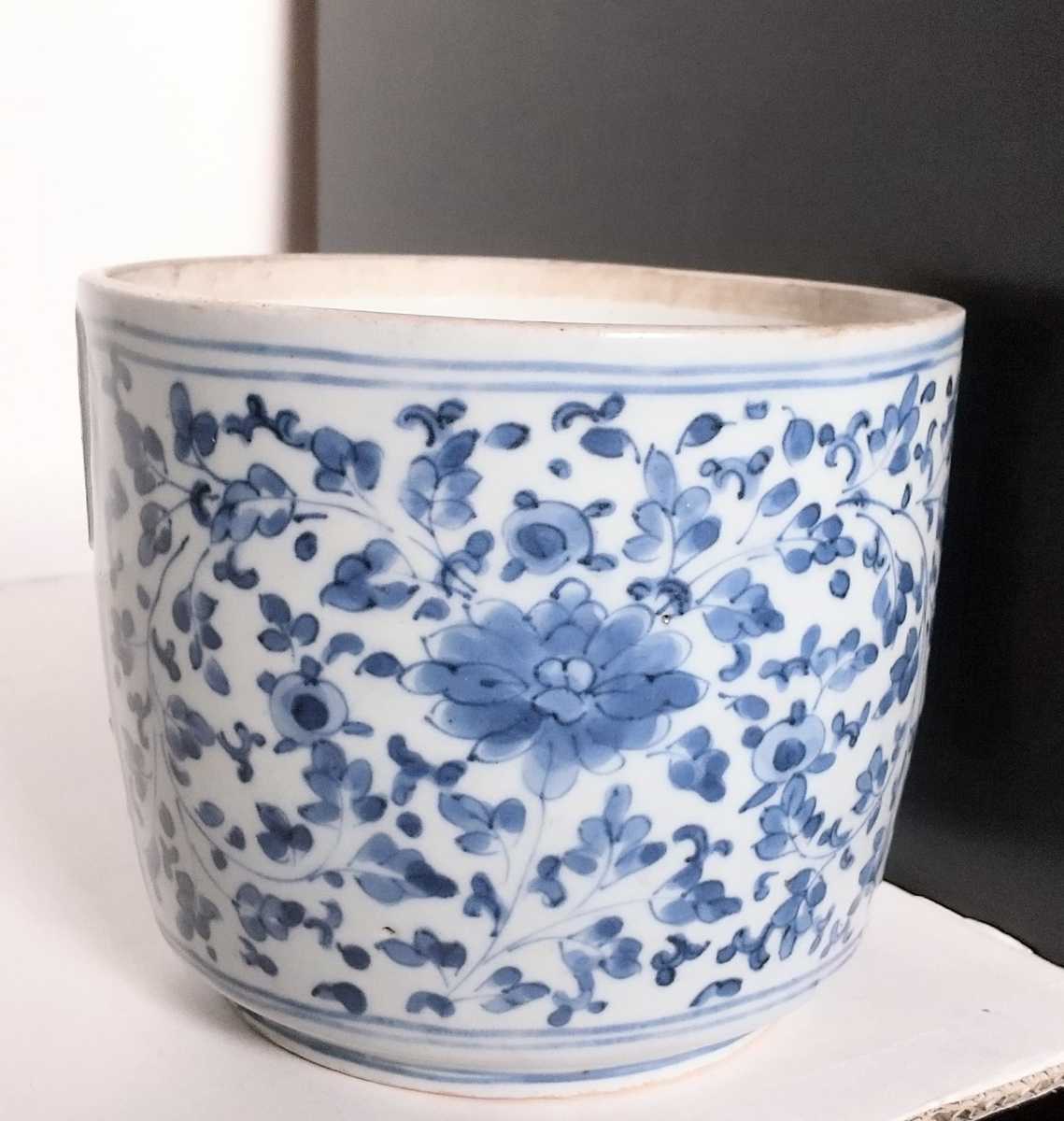 江戸期 古伊万里 染付 花唐草文 3.3寸 茶碗 江戸中期古伊万里
