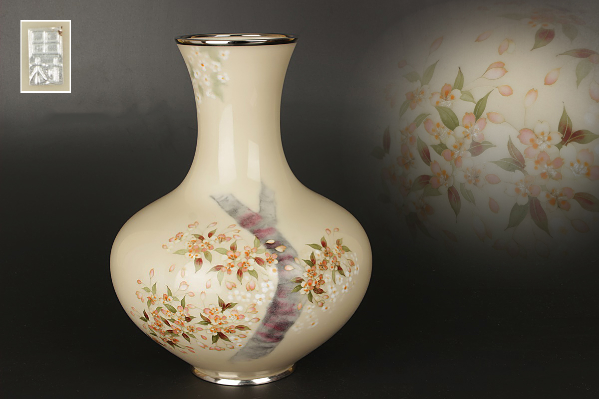 限定SALE，新作登場 [URA]田村七宝工芸 造/桜花文有線七宝花瓶/8-12-