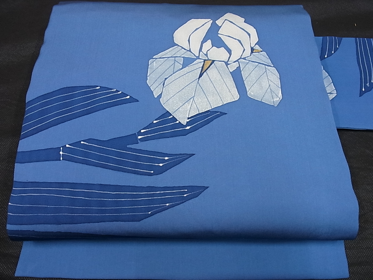 九寸名古屋帯 ろうけつ染め 作家物 塩瀬 平和屋2□夏物 流水杜若 絽