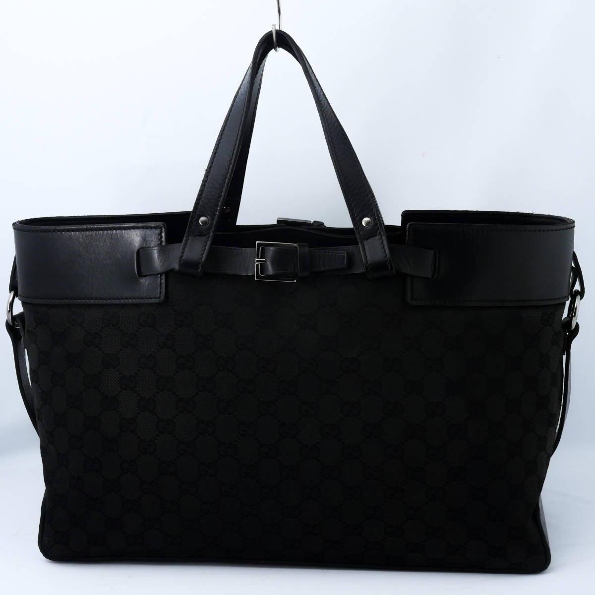 美品 グッチ GUCCI レザー キャンパス gg トートバッグ 黒 ブラック 本 