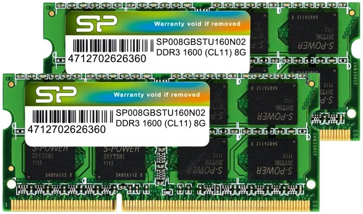 動作確認済　シリコンパワー ノートPC用メモリ DDR3 1600 PC3-12800 8GB×2枚セット 204Pin Mac 対応_2