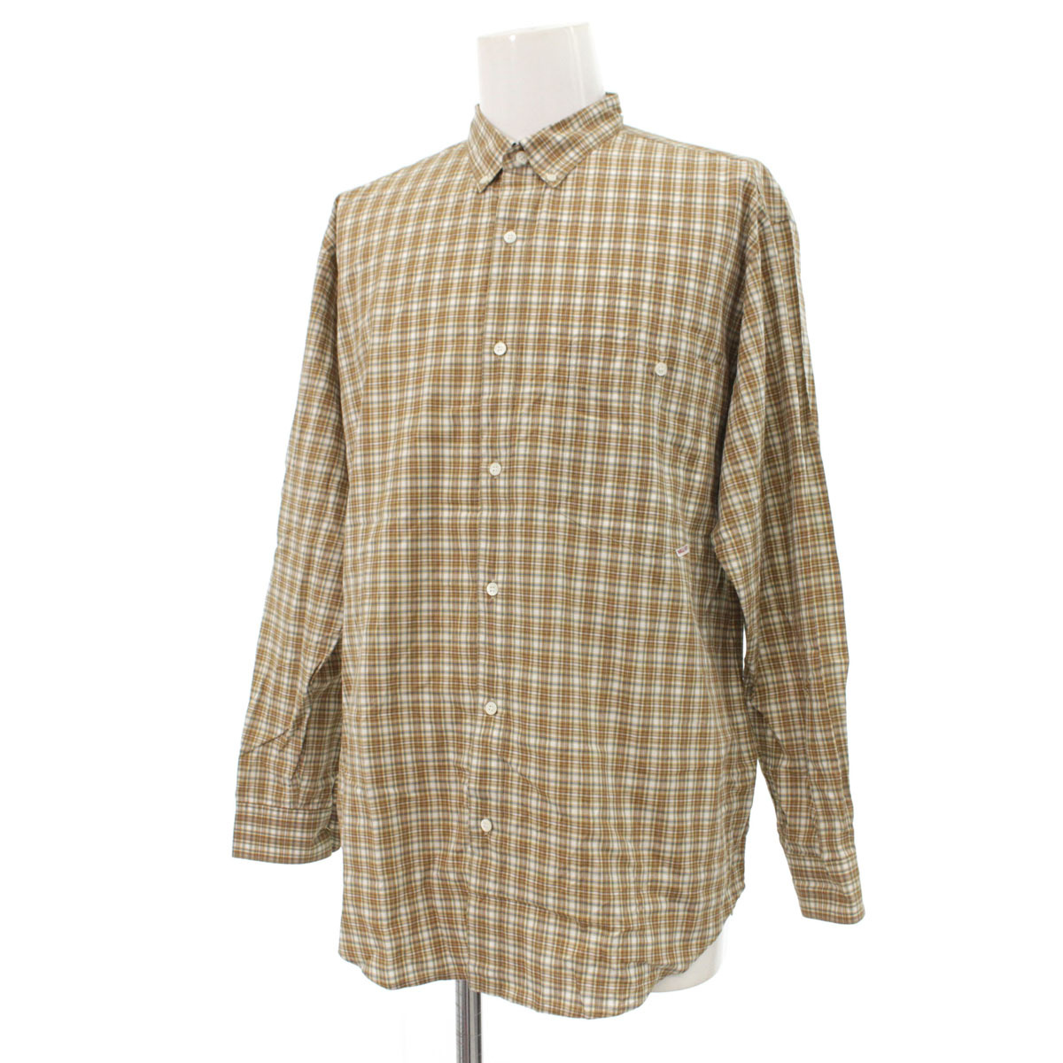 ◆◆PAPAS パパス ボタンダウン カジュアルシャツ Mサイズ◆ brown /茶/ブラウン/チェック柄/長袖/メンズ/トップス