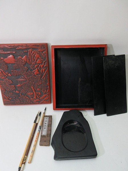 硯 中国 骨董 | 文鎮 書道 硯箱 文箱 あかしや - 道具 古 彫刻 箱 筆入