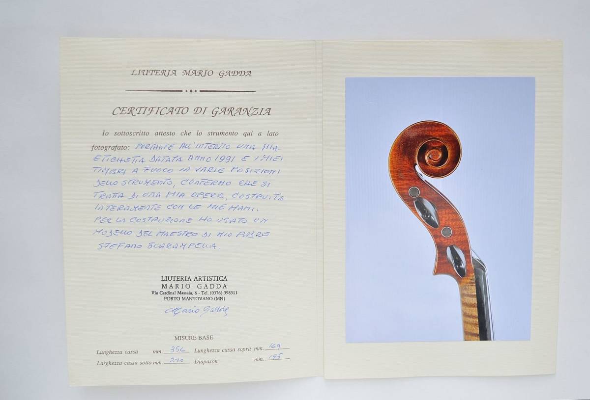 名器MarioGadda1991年製StefanoScarampellaモデル製作証明書付_8