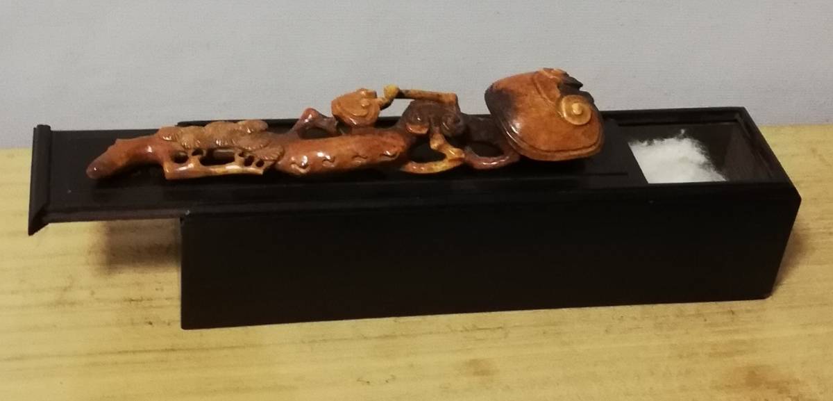 古 中国古美術 如意 根付 時代物 細密彫 館蔵珍品 木箱寿山石 透彫 