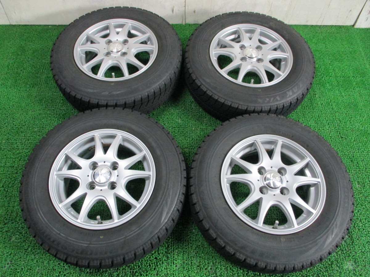 AM323【送料無料 在庫処分】155/80R13 超溝高 ブリヂストン スタッドレス VRX アルミ付 4本 美品 ♪ 激安 パッソ ブーン ヴィッツ プラッツ